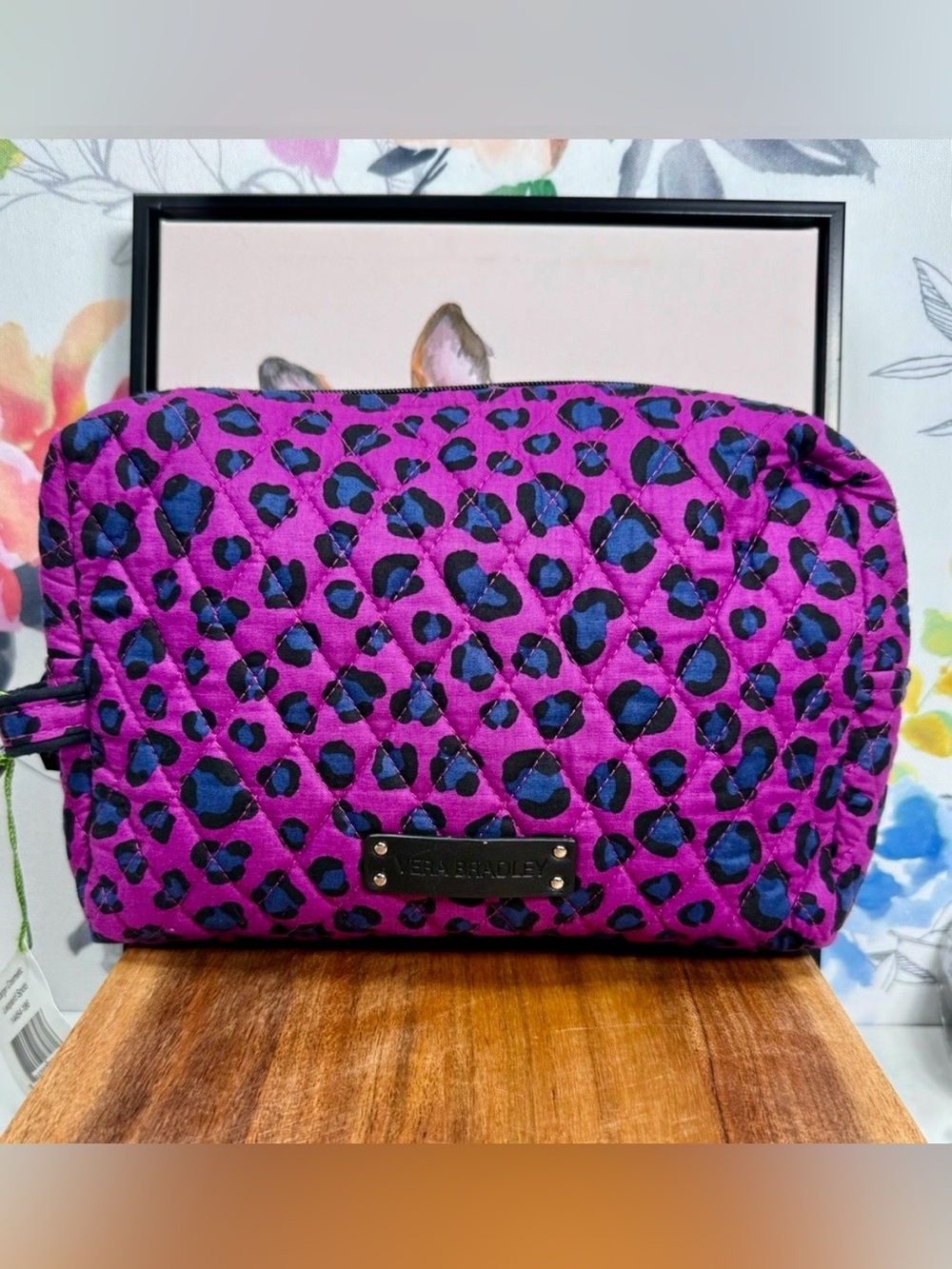 Vera Bradley African Violets Leopard Print Quilted Cosmetic Pouch - Picture 2 of 3